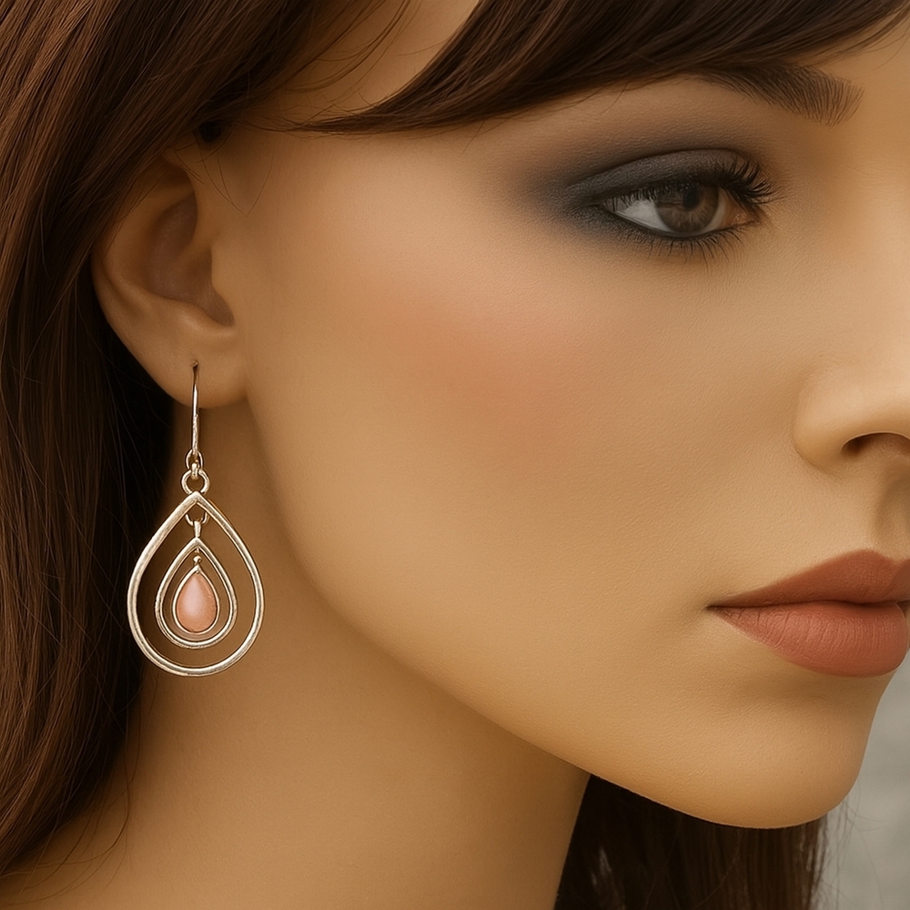 Croft & Barrow Silver Double Hoop Blush Pink 1.5"  Earrings - Fashion Jewelry